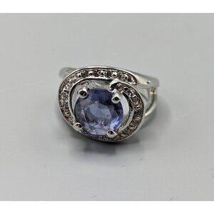 Nolan Miller Statement Ring Faux Blue Sapphire Clear Crystals Size 8 Pave